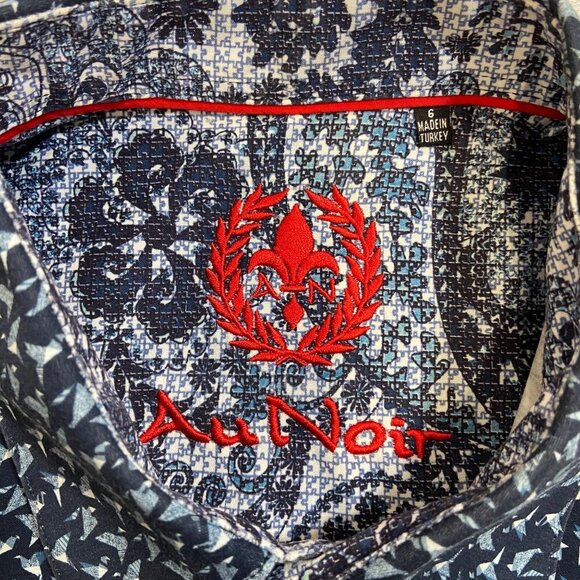 Au Noir Mens Patterned Long Sleeve Shirt Size 6/2XL Navy & Light Blue stretchy - Picture 2 of 14